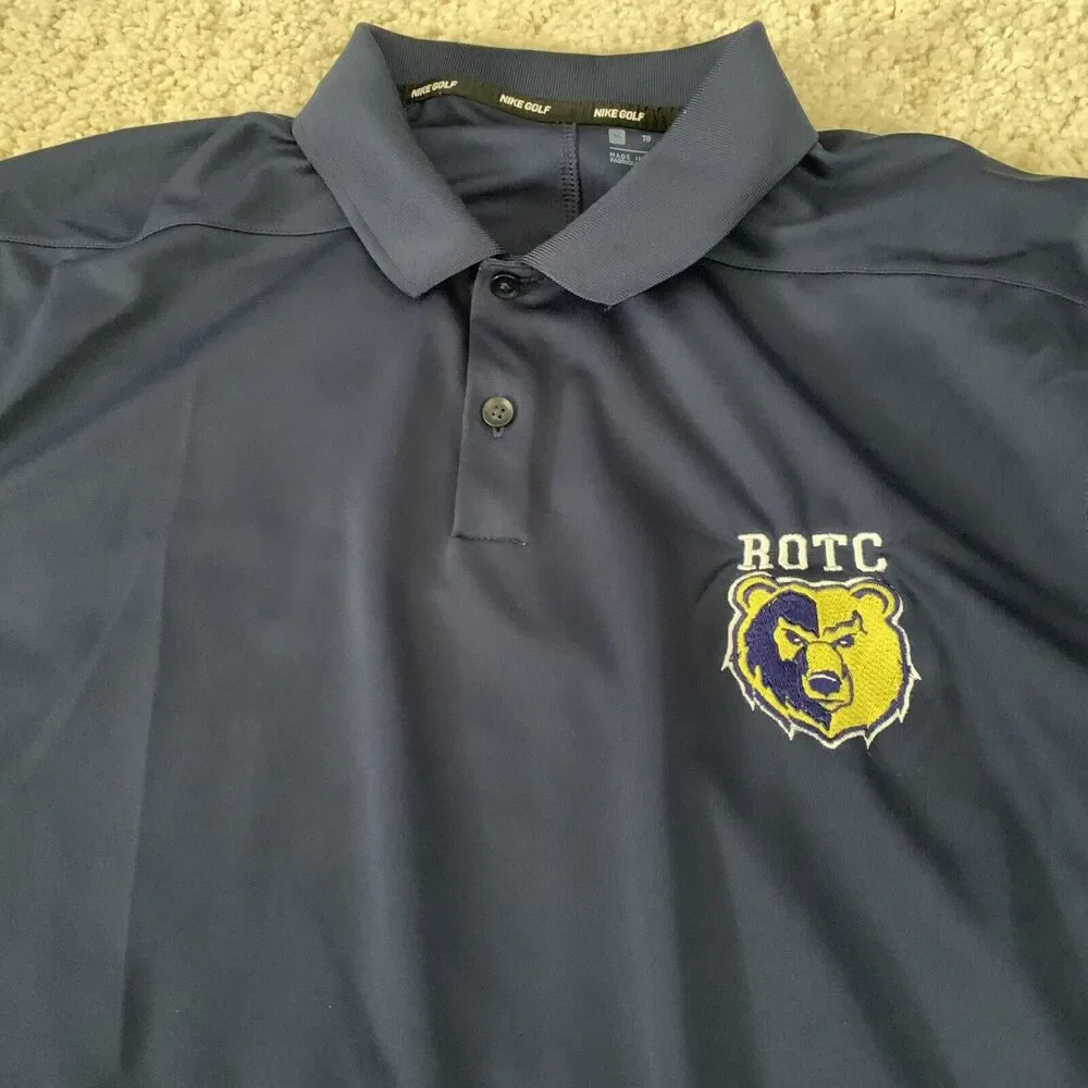Nike GOLF Dri Fit Polo Shirt Mens XL Navy Blue ROTC Embroidered Wicking